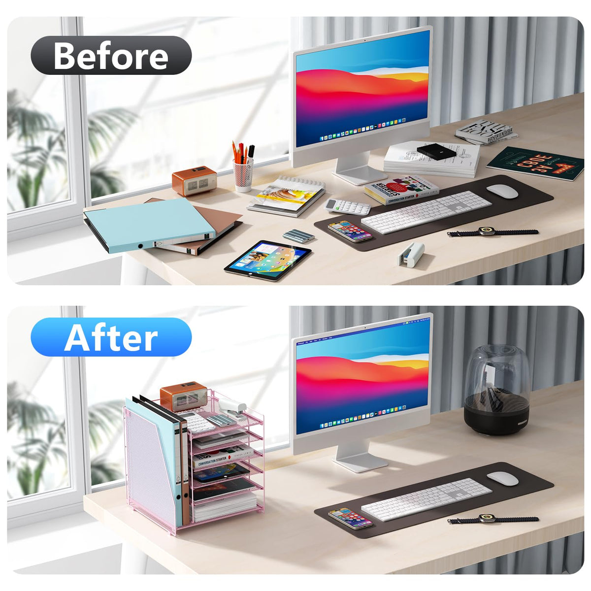 Paper Organizer With Magazine Holder | (Black, 4-Tier)