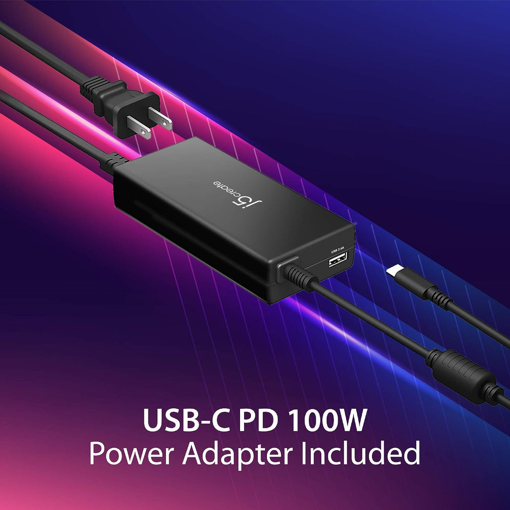 j5create USB-C Docking Station up to 3 Displays with 100W PD Charger