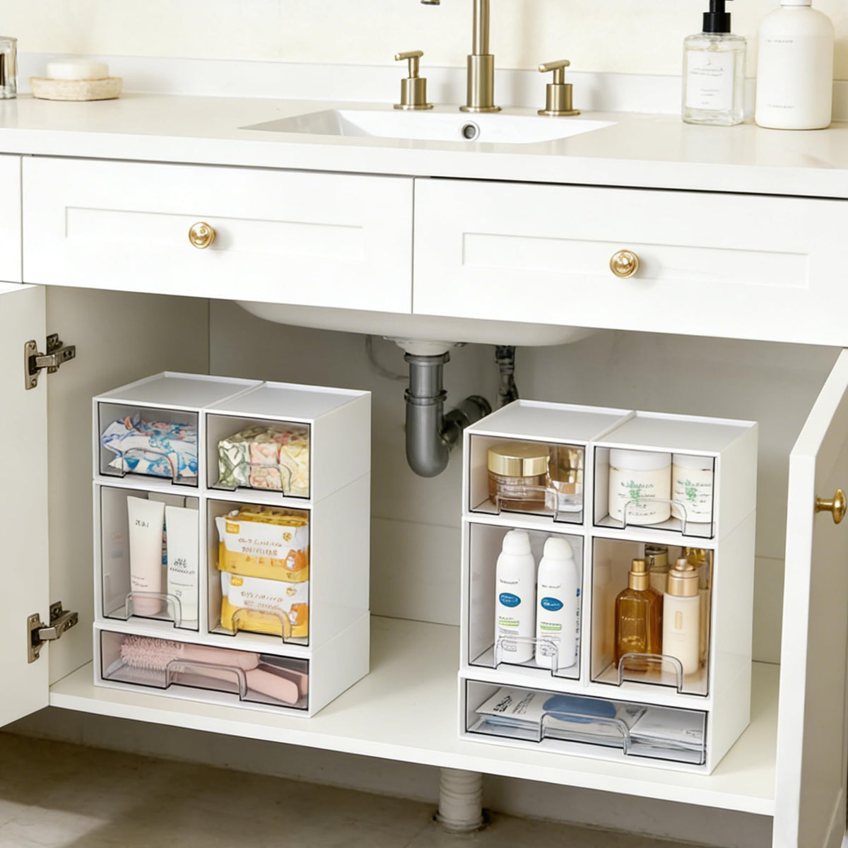 Clear Stackable Storage Drawers Set of 5, Plastic Organizer Bins |