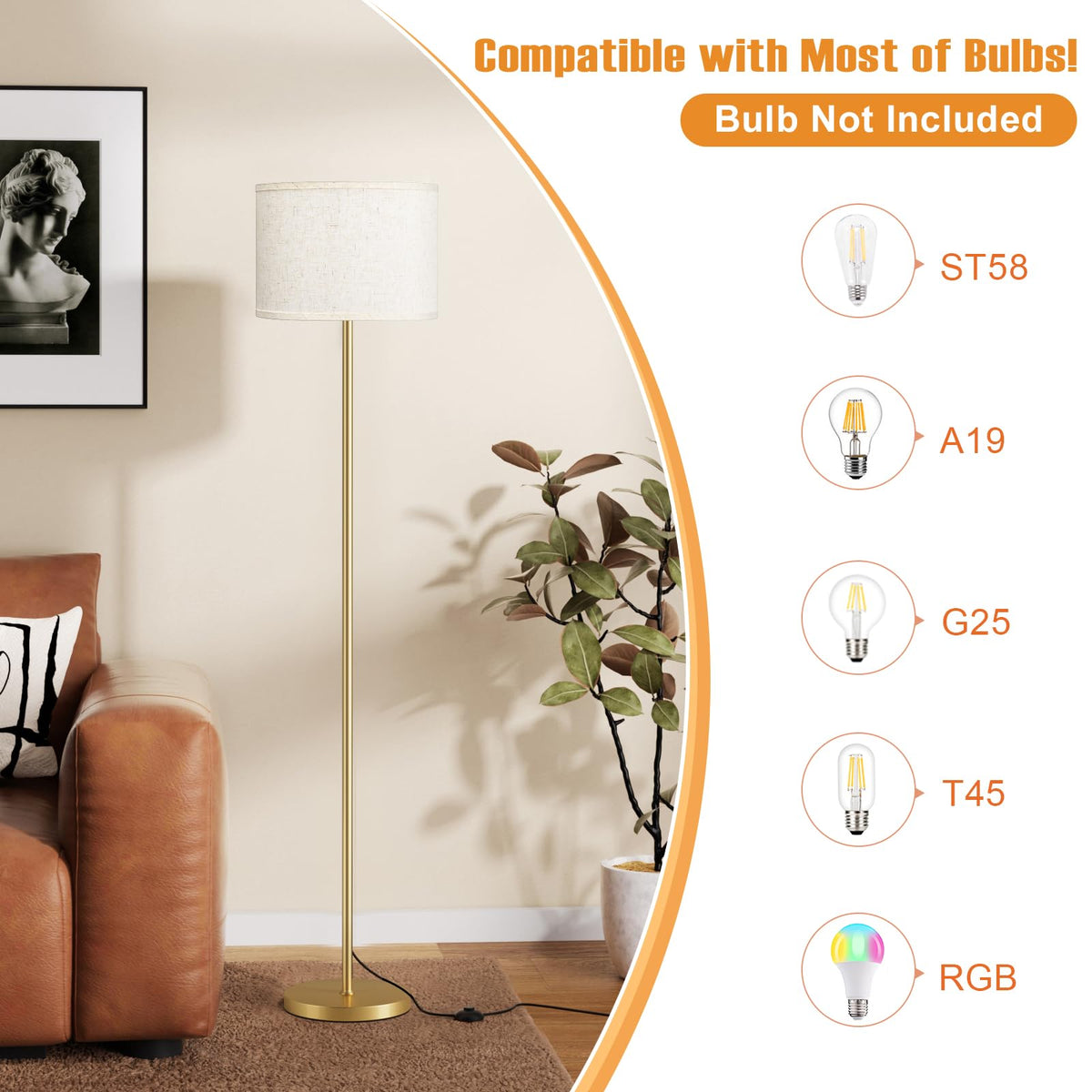 Modern Floor Lamp Simple Design with White Shade & Foot Pedal Switch