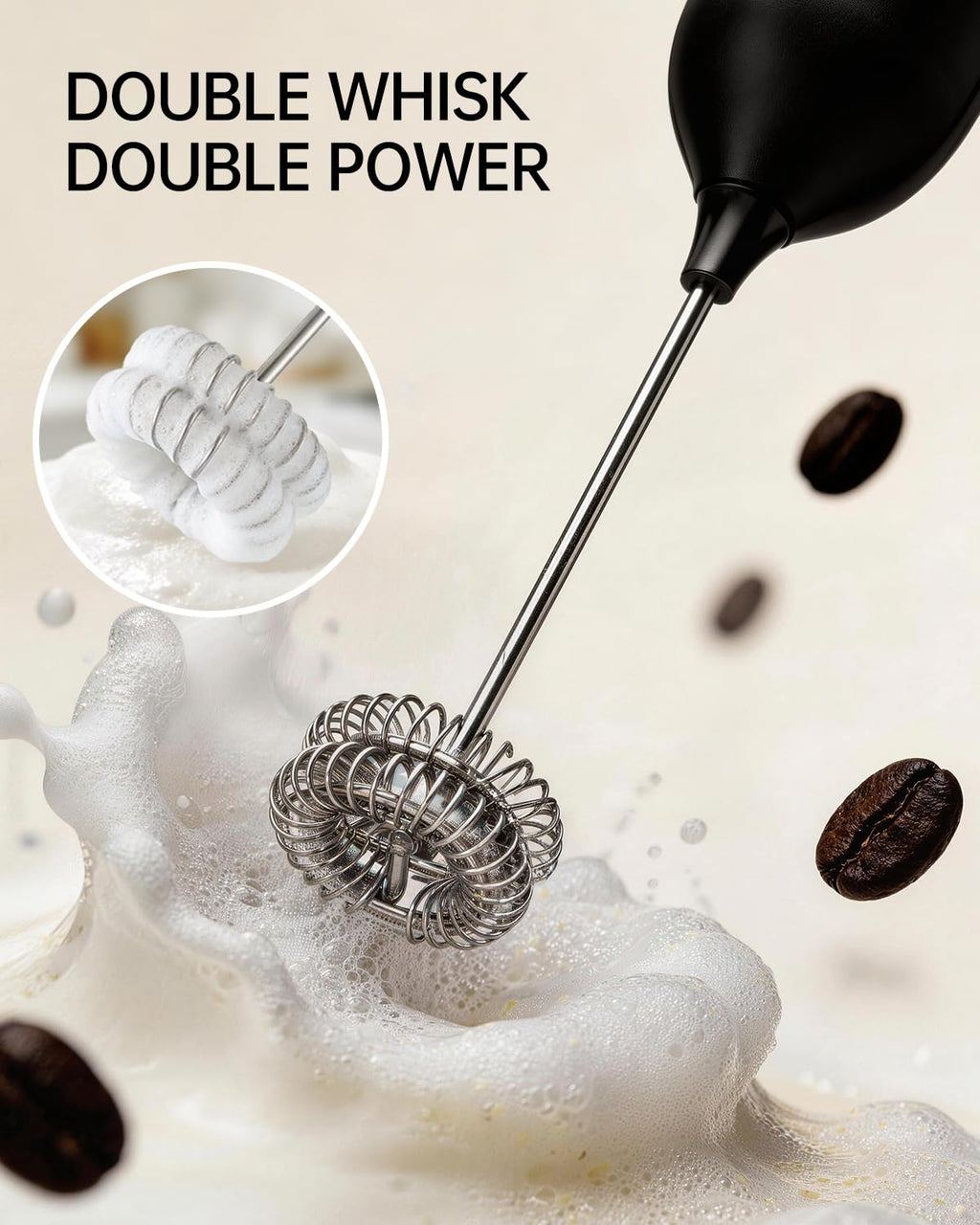 CIRCLE JOY Rechargeable Milk Frother Handheld, Dual Coil Whisk Head Electric Coffee Frother, Portable Hand Frother Wand Drink Mixer for Matcha Lattes Cappuccino, Kitchen Gifts, Black