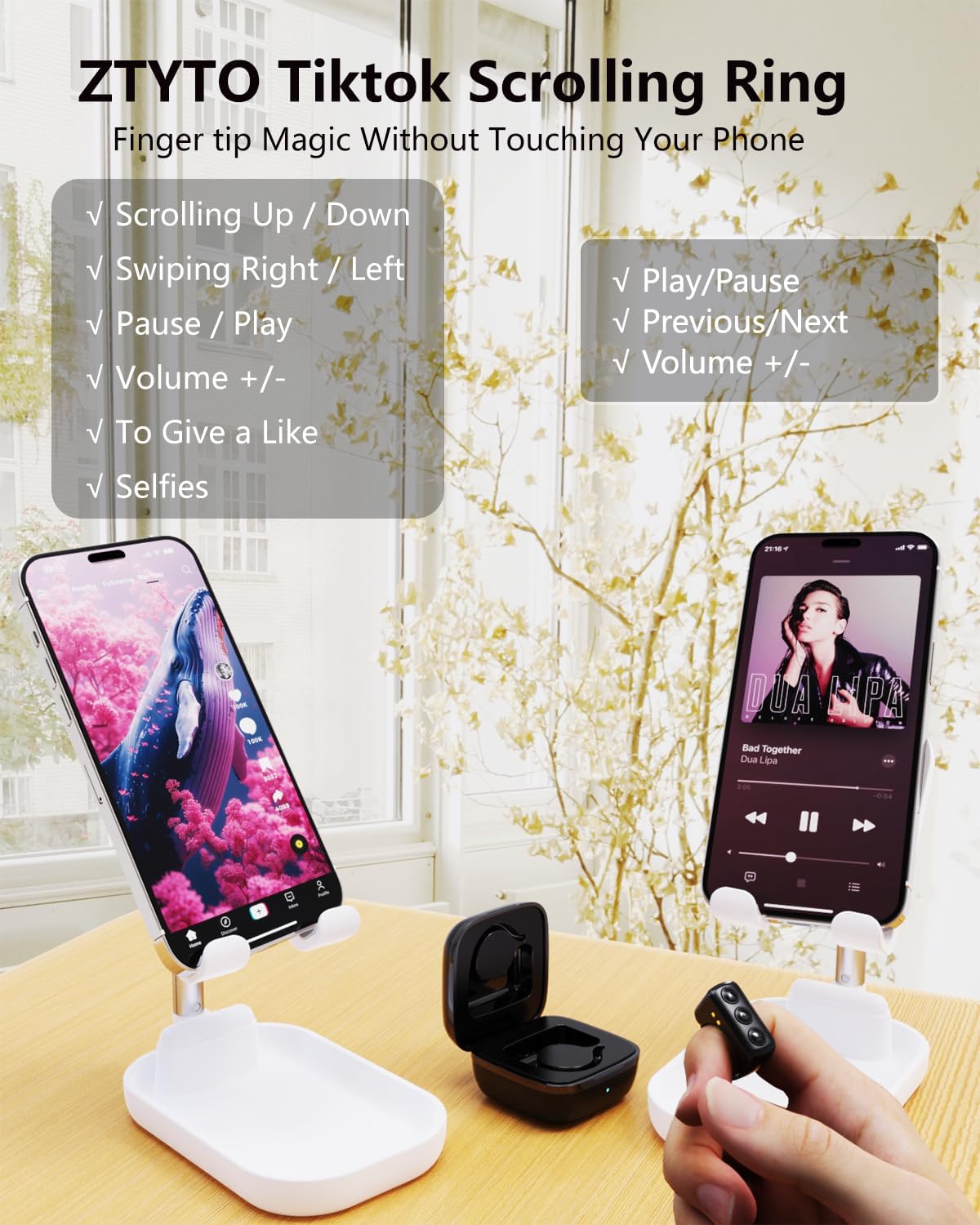 Tiktok Scrolling Ring for iPhone/Android,Bluetooth Page Turner for Kindle App,Remote Control for Camera/Video Recording/Music Player (Black)