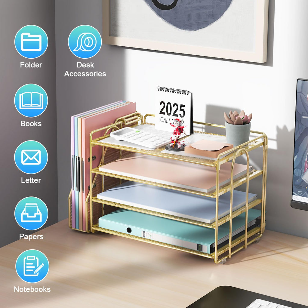 Paper Organizer With Magazine Holder | (Black, 4-Tier)