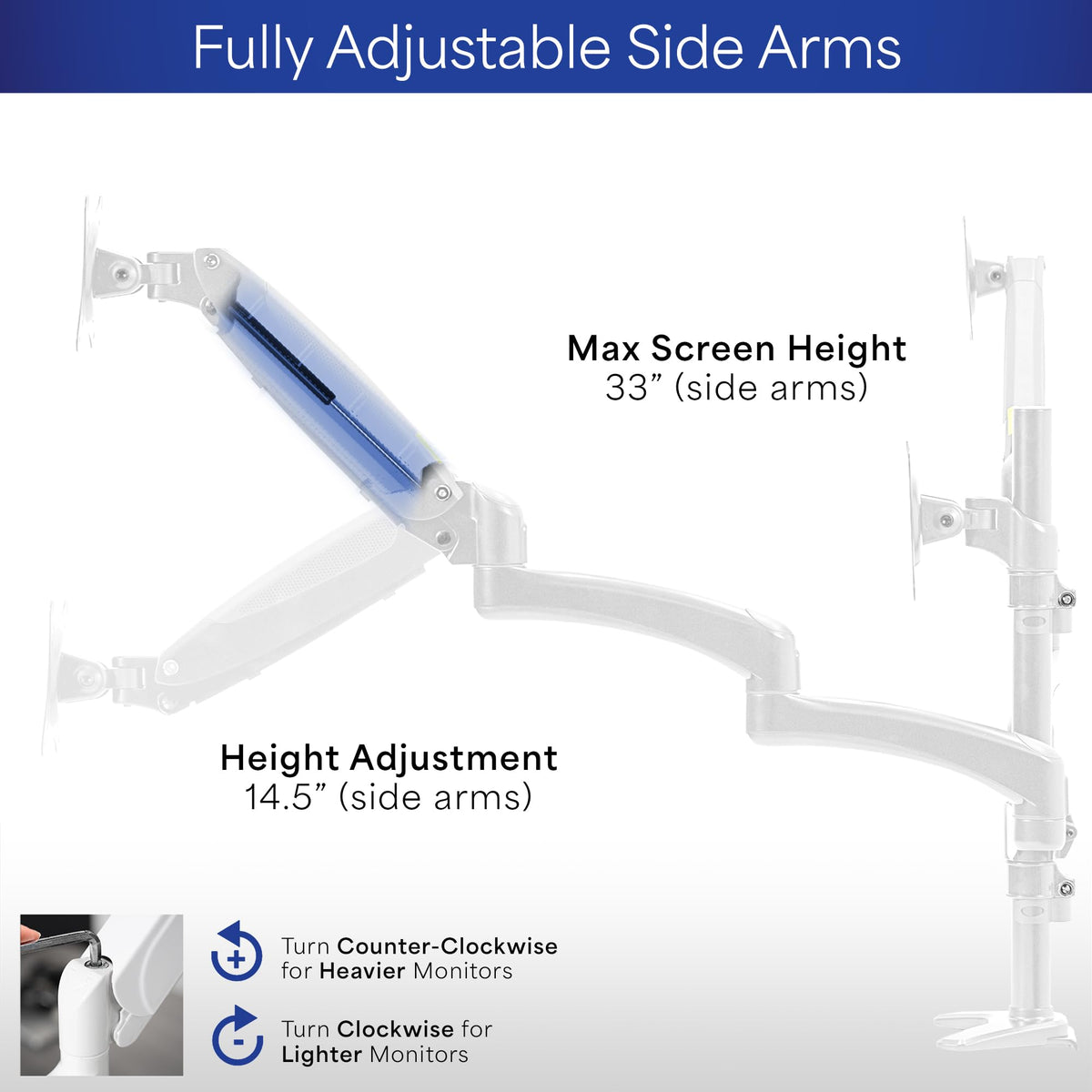 Triple Pneumatic Monitor Mount for 3 Screens up to 32 inches,
