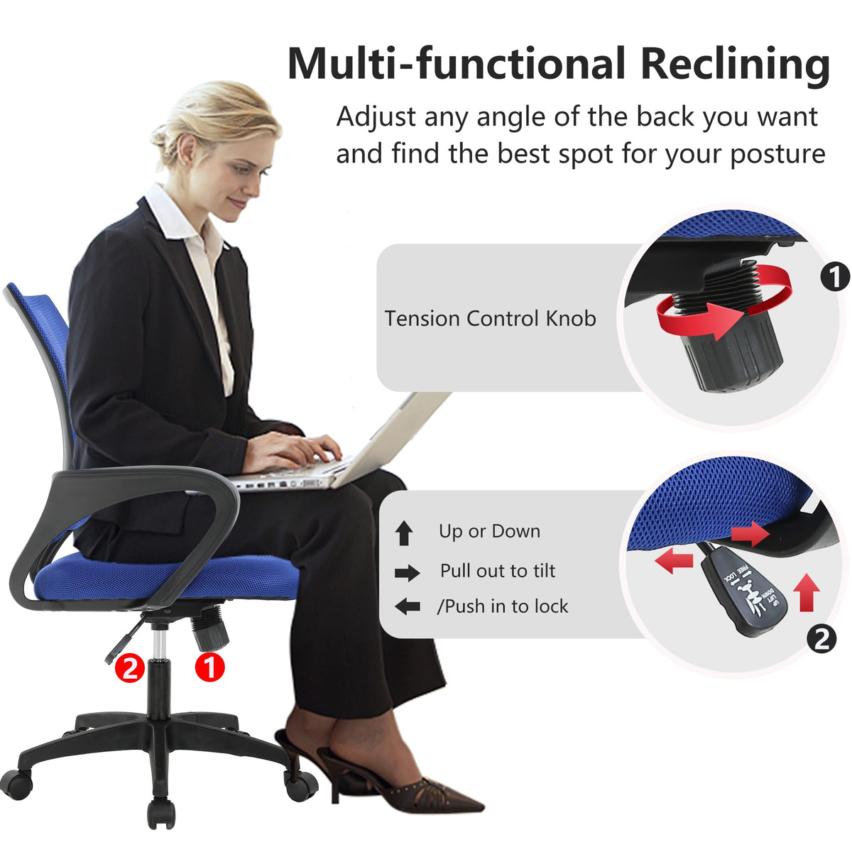 Ergonomic Office Chair | Mid-Back Swivel Desk Chair | with Lumbar Support