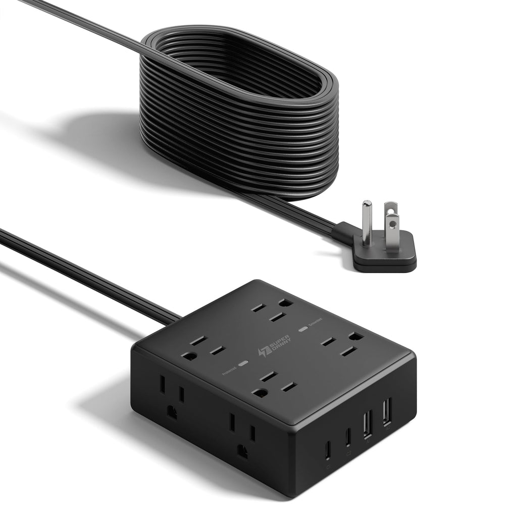 Extension Cord,Flat Plug Surge Protector Power Strip,10Ft | 8 AC & 4 USB Ports