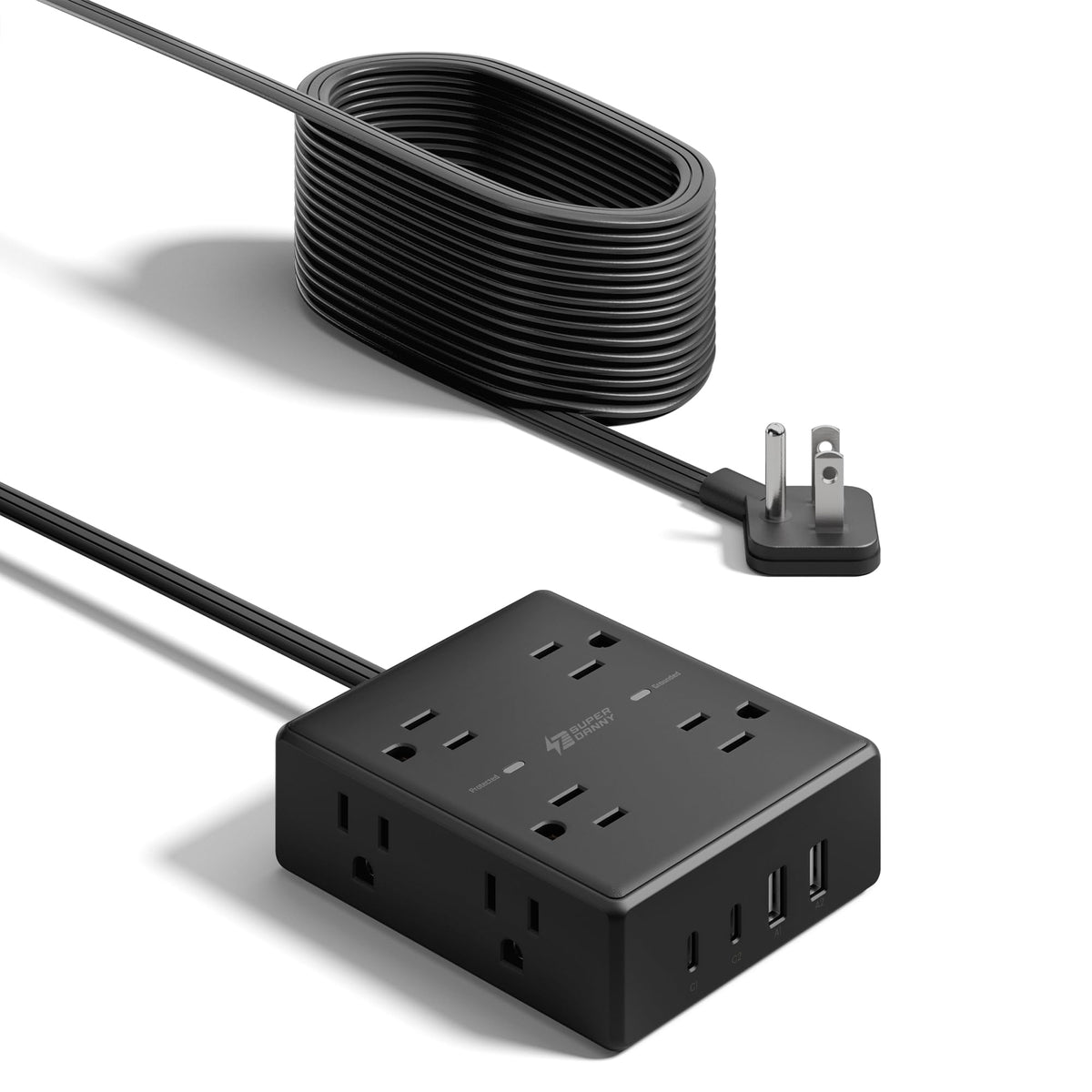 Extension Cord,Flat Plug Surge Protector Power Strip,10Ft | 8 AC & 4 USB Ports