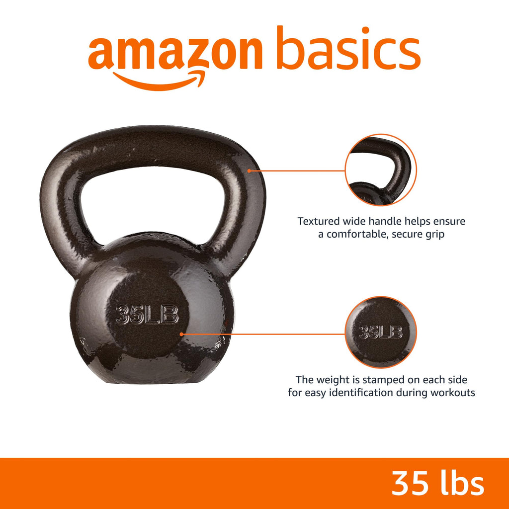 Amazon Basics Cast Iron Kettlebell for Strength Training | Black | 10lbs - 60lbs