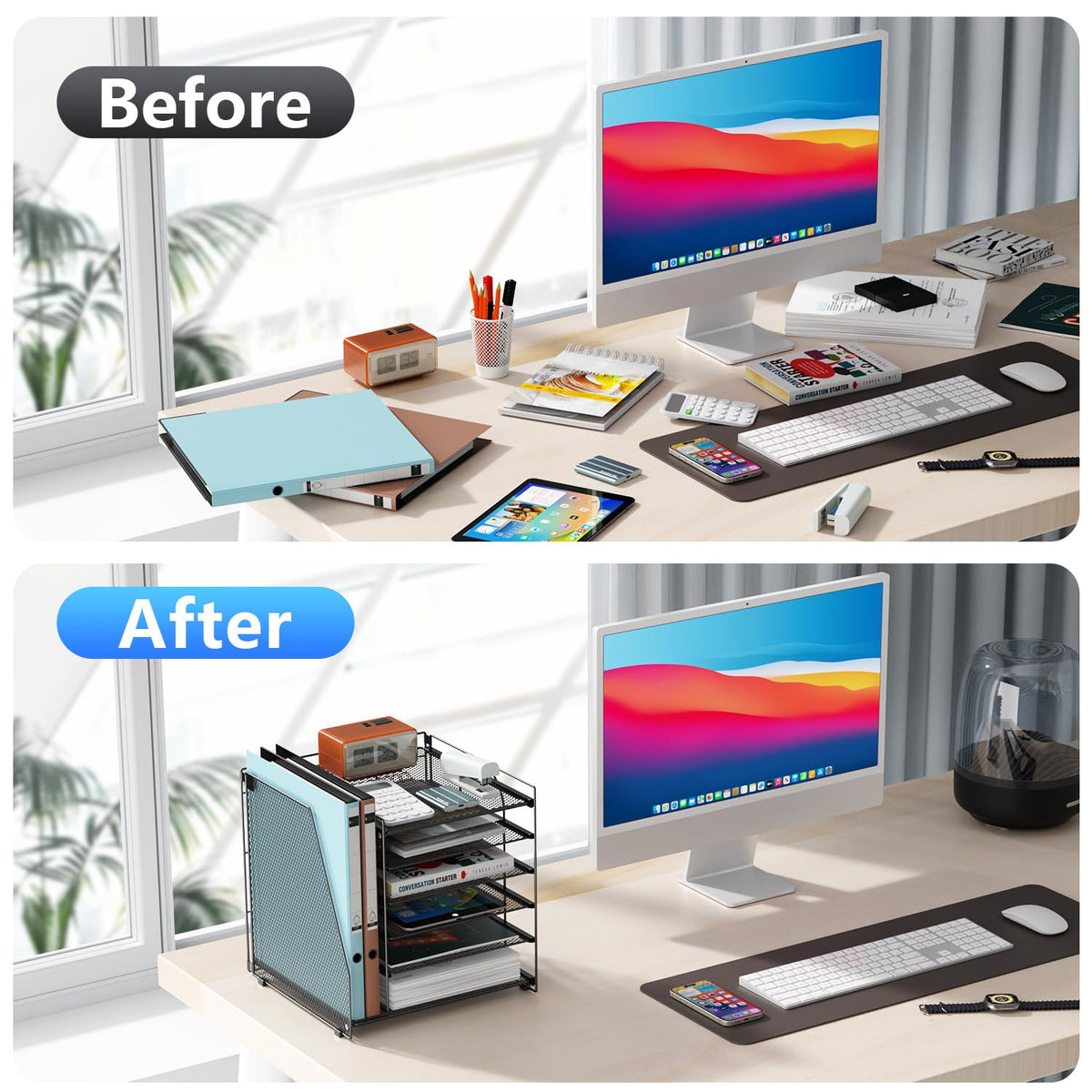 Paper Organizer With Magazine Holder | (Black, 4-Tier)