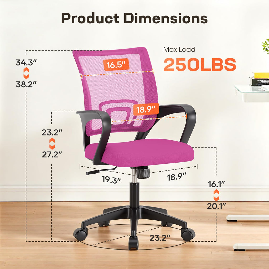 Ergonomic Office Chair | Mid-Back Swivel Desk Chair | with Lumbar Support