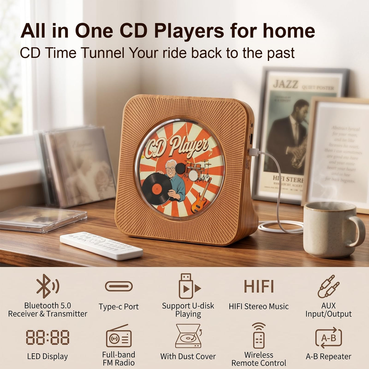 Gueray CD Player Portable Bluetooth Desktop CD Players for Home