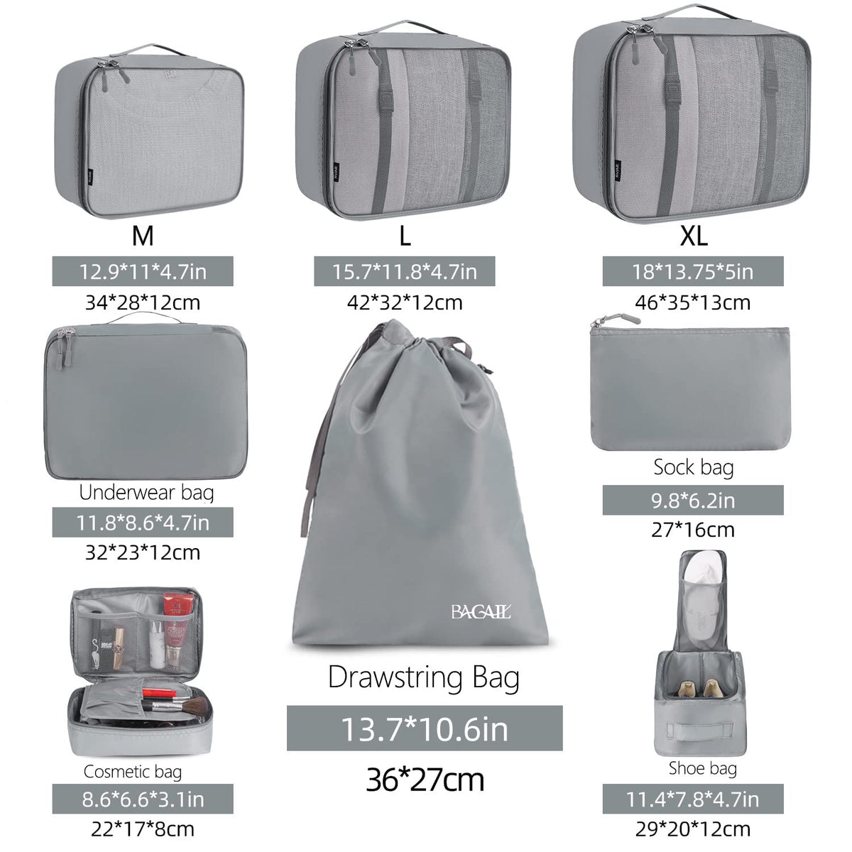 8 Set Packing Cubes Luggage Packing Organizers