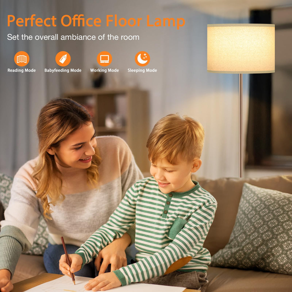 Modern Floor Lamp Simple Design with White Shade & Foot Pedal Switch