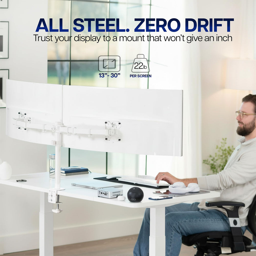 Dual Monitor Desk Mount, Holds 2 Computer Screens up to 30 inches