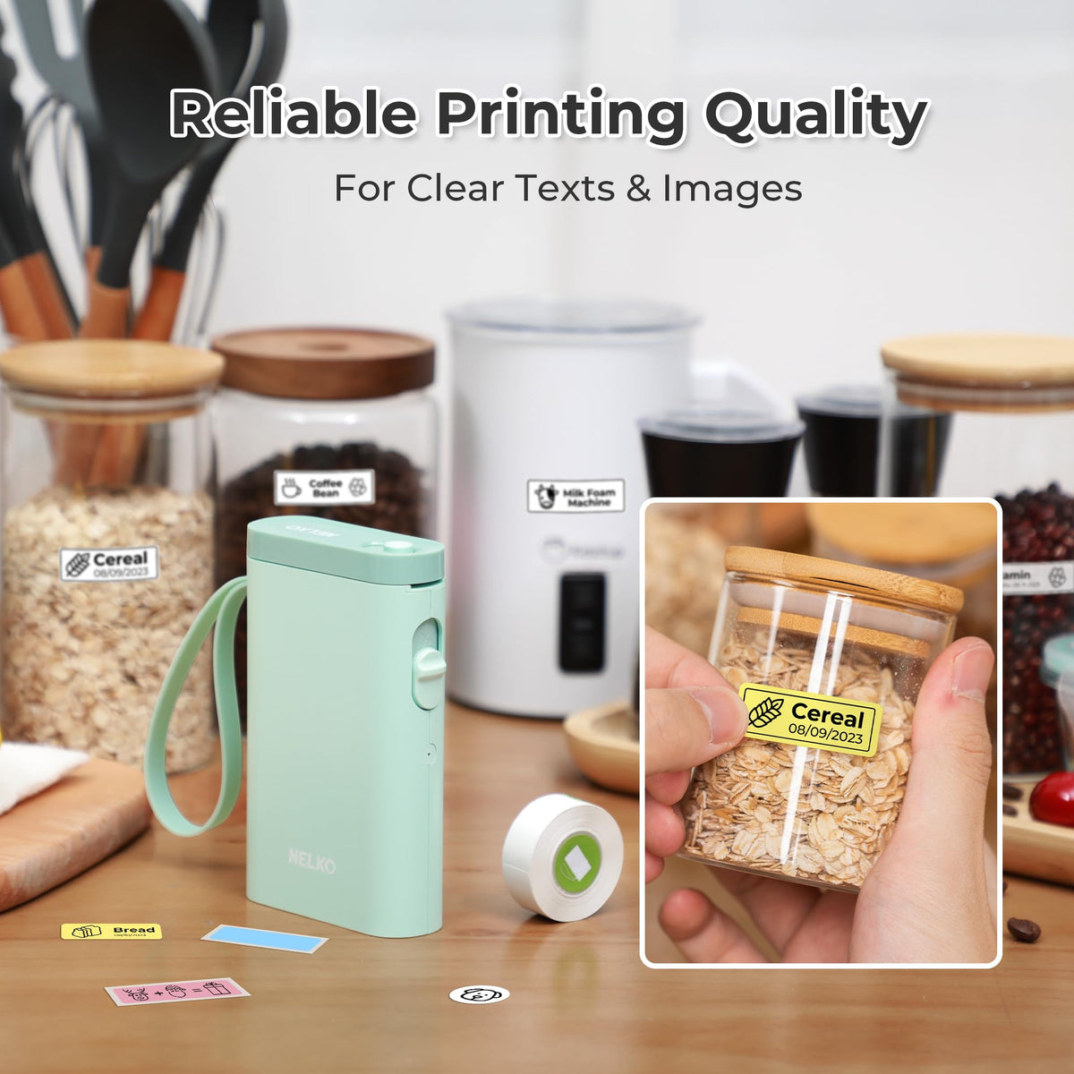 Nelko P21 Label Maker Machine with Tape, Bluetooth Label Printer, White
