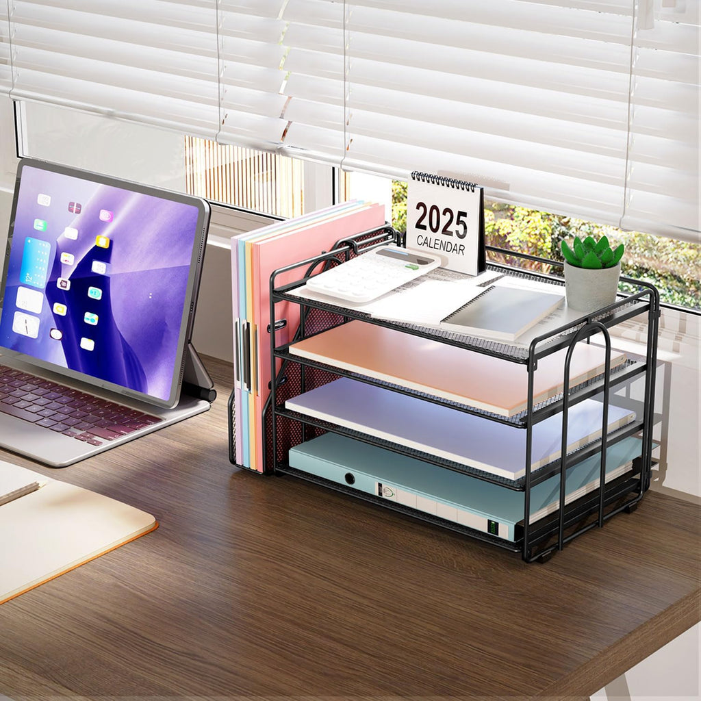 Paper Organizer With Magazine Holder | (Black, 4-Tier)