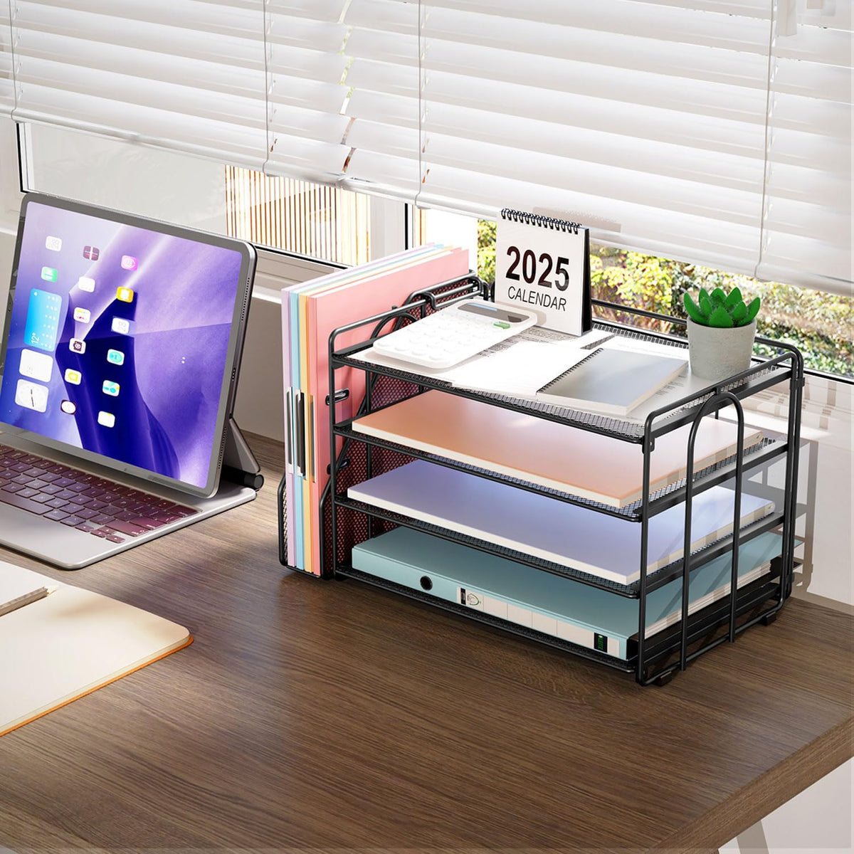Paper Organizer With Magazine Holder | (Black, 4-Tier)