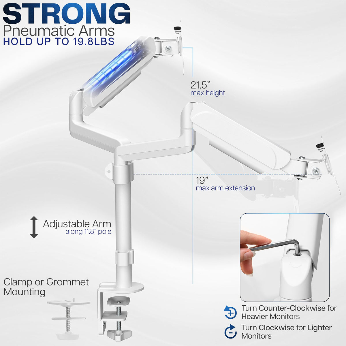 Triple Pneumatic Monitor Mount for 3 Screens up to 32 inches,
