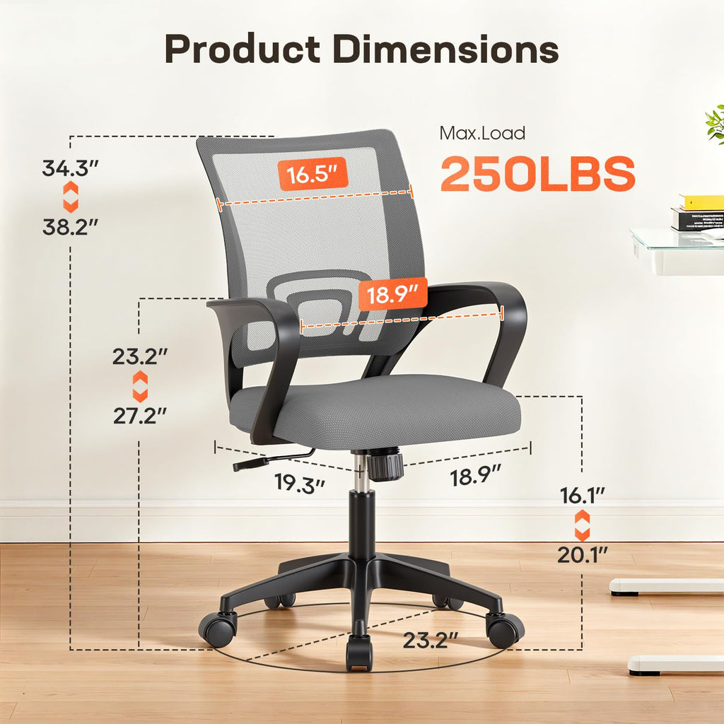 Ergonomic Office Chair | Mid-Back Swivel Desk Chair | with Lumbar Support
