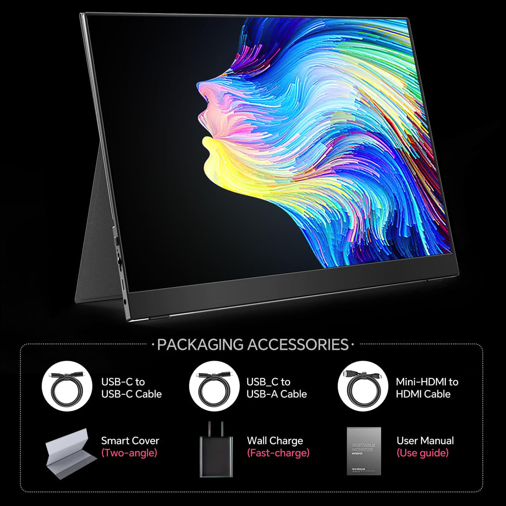 ForHelp 15.6inch Portable Monitor,1080P USB-C HDMI Second External Monitor for Laptop,PC,Mac Phone,PS,Xbox,Swich,IPS Ultra-Thin Zero Frame Gaming Display/Premium Smart Cover