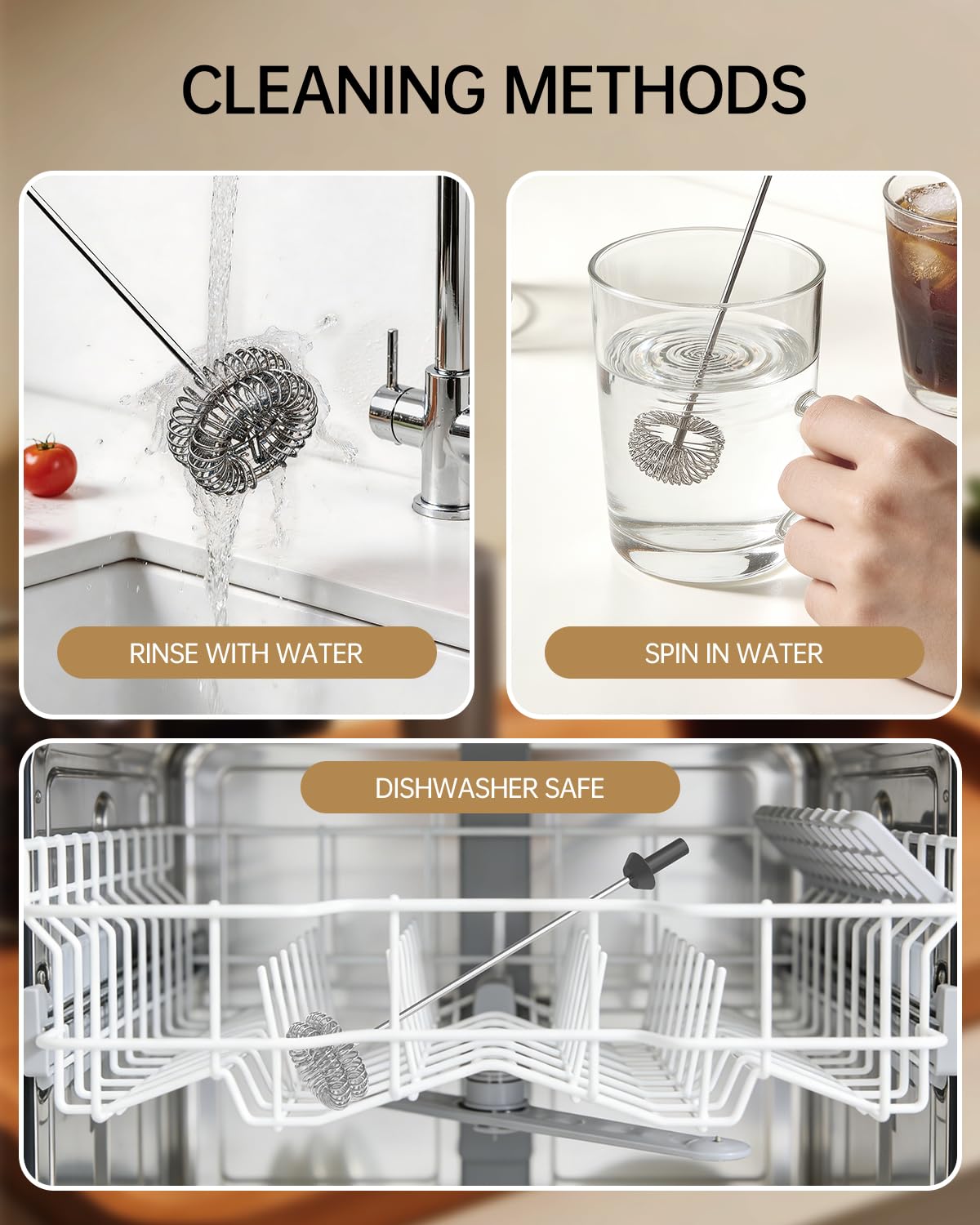 CIRCLE JOY Rechargeable Milk Frother Handheld, Dual Coil Whisk Head Electric Coffee Frother, Portable Hand Frother Wand Drink Mixer for Matcha Lattes Cappuccino, Kitchen Gifts, Black
