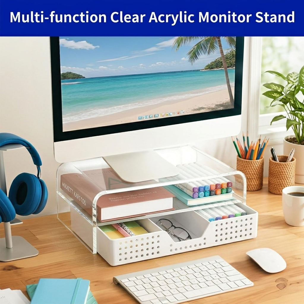 Desk Organizer and Accessories, 2-Tier Computer Monitor Stand Black