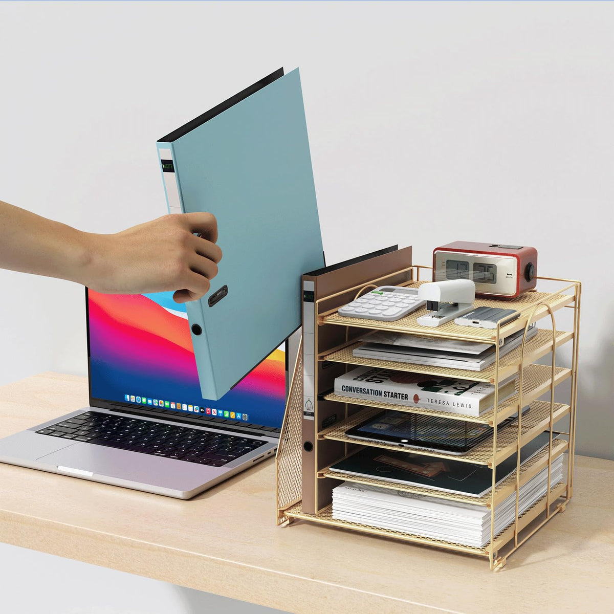 Paper Organizer With Magazine Holder | (Black, 4-Tier)
