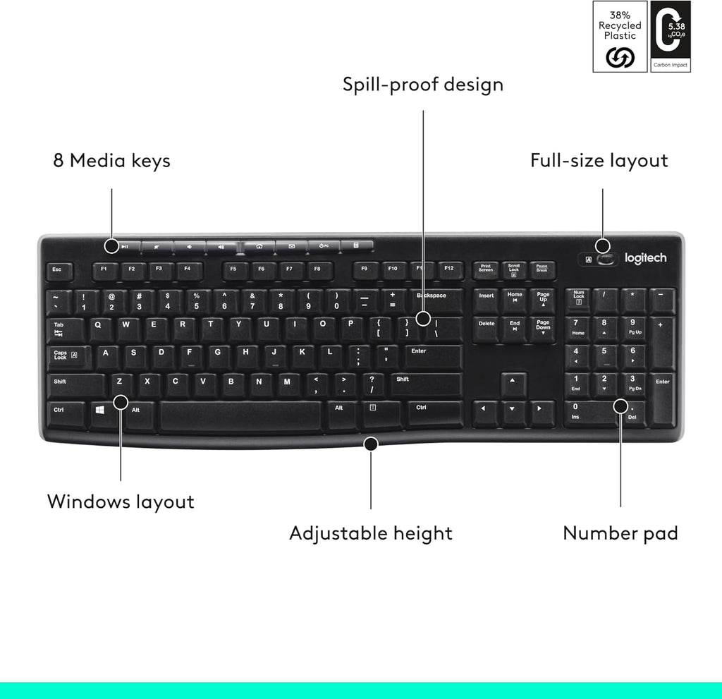 Logitech MK270 Full Size Wireless Keyboard and Mouse Combo