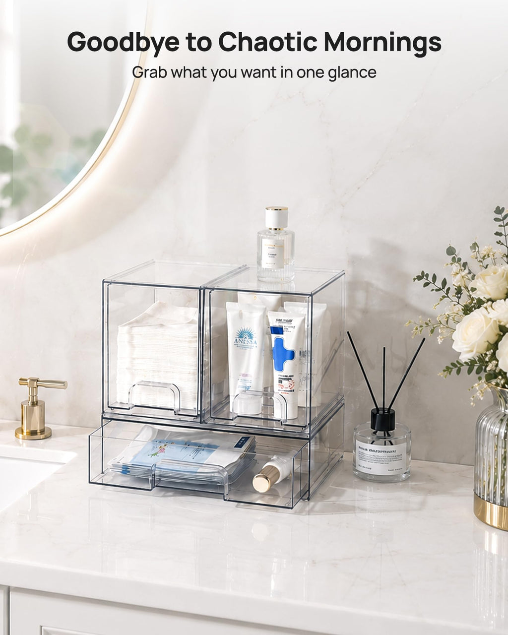Clear Stackable Storage Drawers Set of 5, Plastic Organizer Bins |