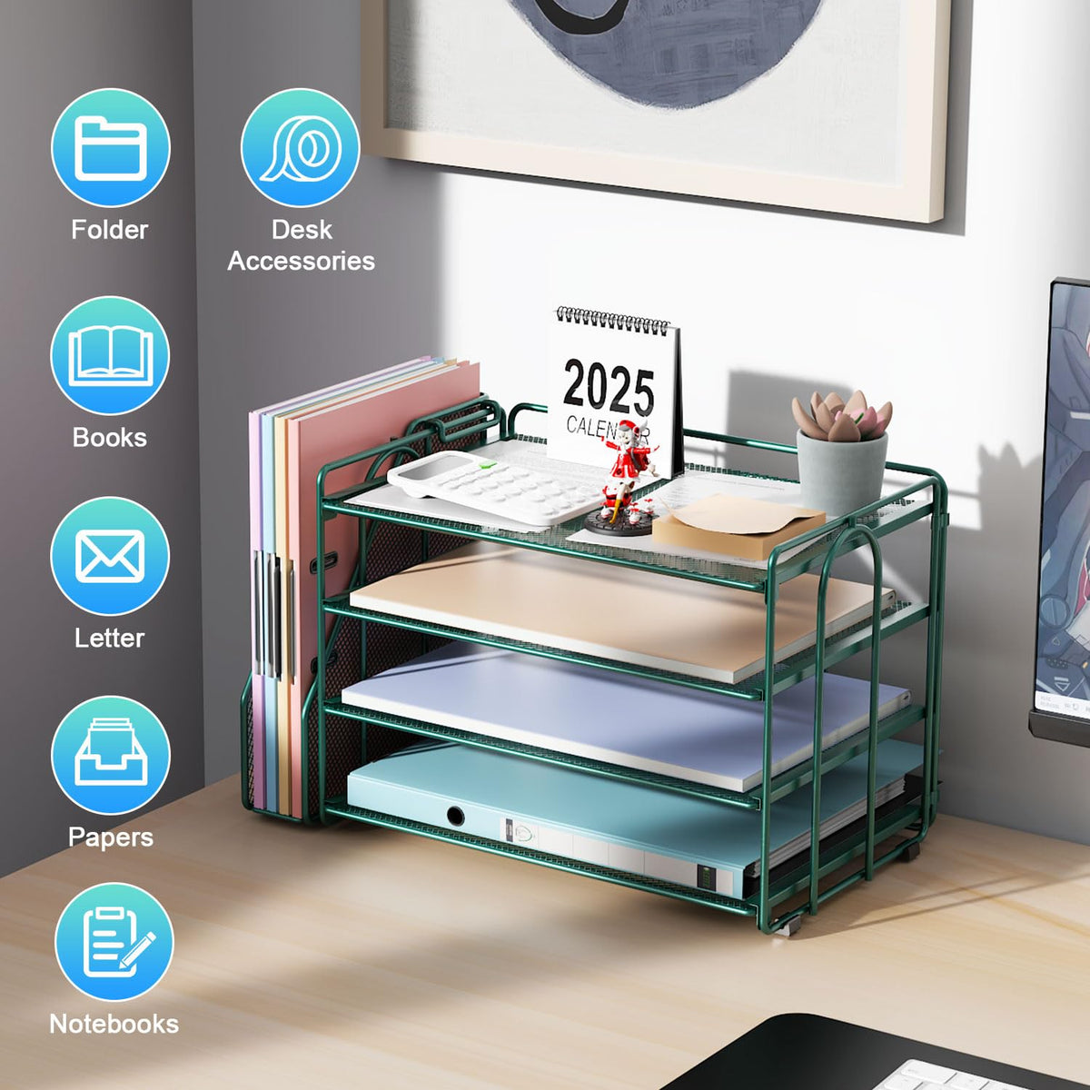 Paper Organizer With Magazine Holder | (Black, 4-Tier)