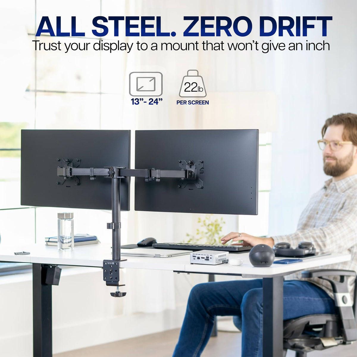 Dual Monitor Desk Mount, Holds 2 Computer Screens up to 30 inches