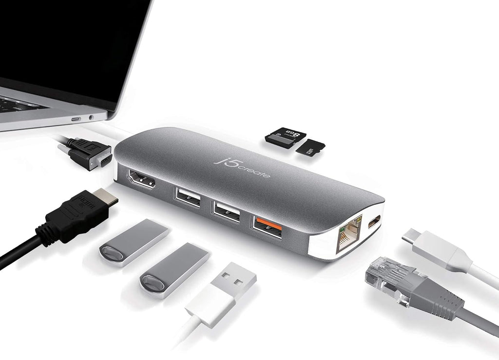 j5create USB C Hub Adapter Multi-Monitor 10-in-1 Port Docking Station