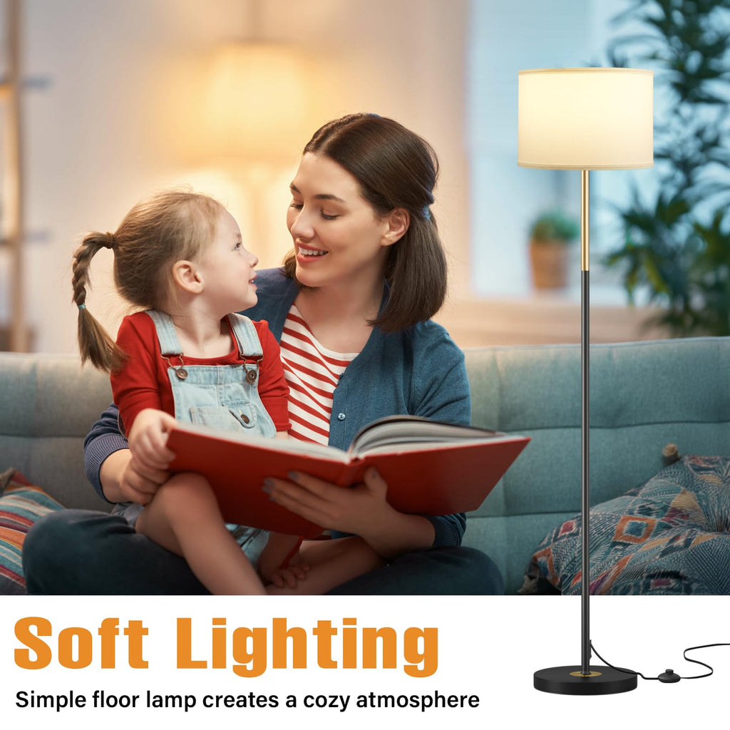 Modern Floor Lamp Simple Design with White Shade & Foot Pedal Switch