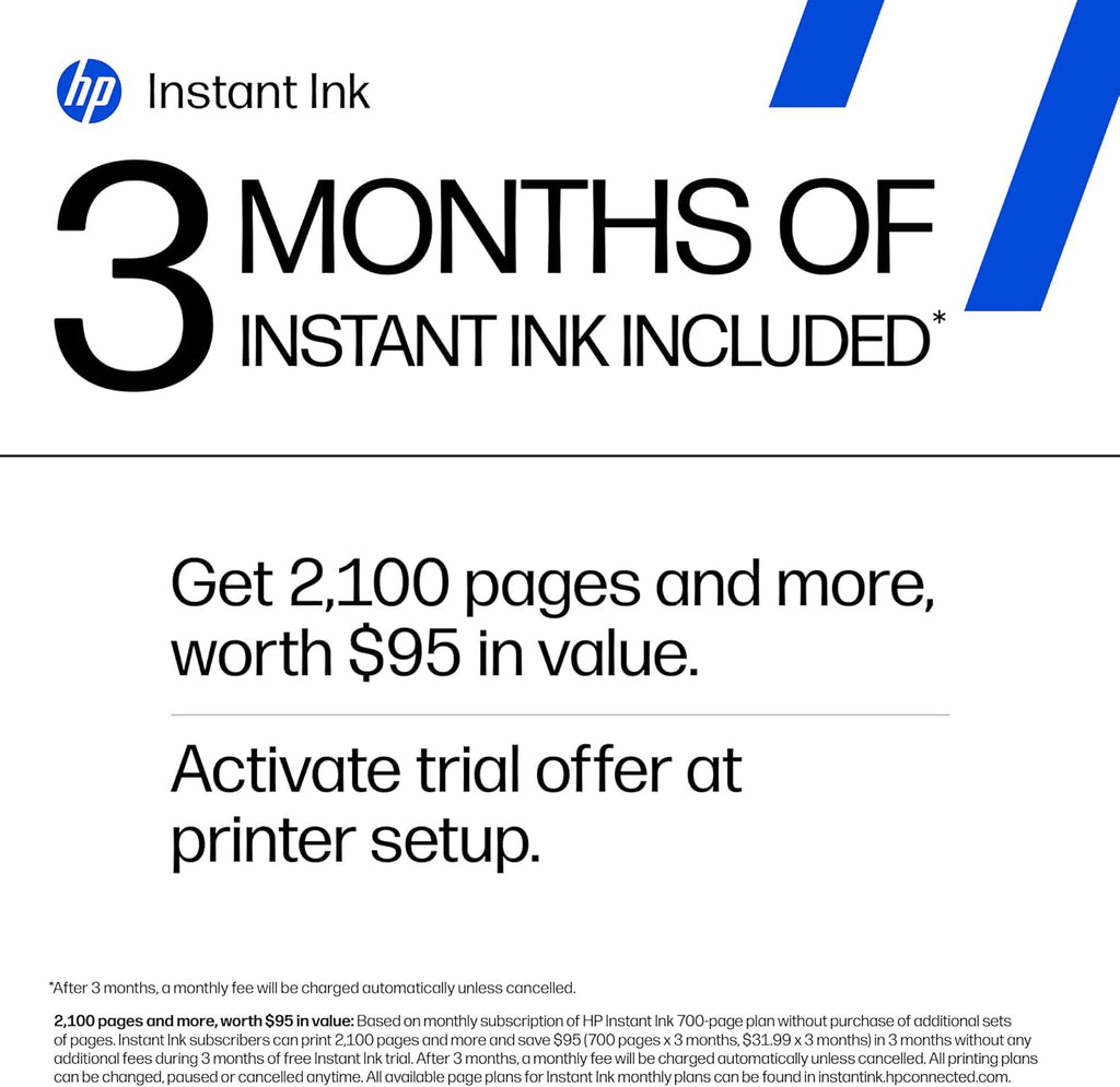 HP Instant Ink promotional offer with text on a white background