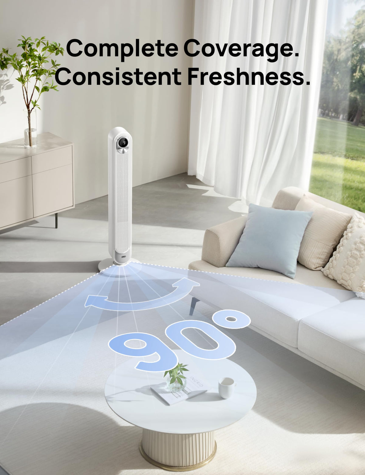 DREO Tower Fan for Bedroom, 25ft/s Velocity, 28dB Ultra Quiet, 4 Speeds