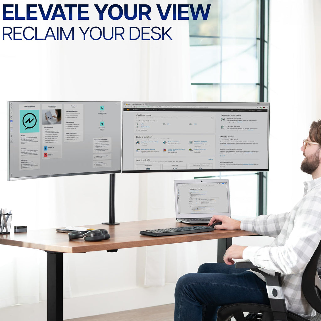 Dual Monitor Desk Mount, Holds 2 Computer Screens up to 30 inches