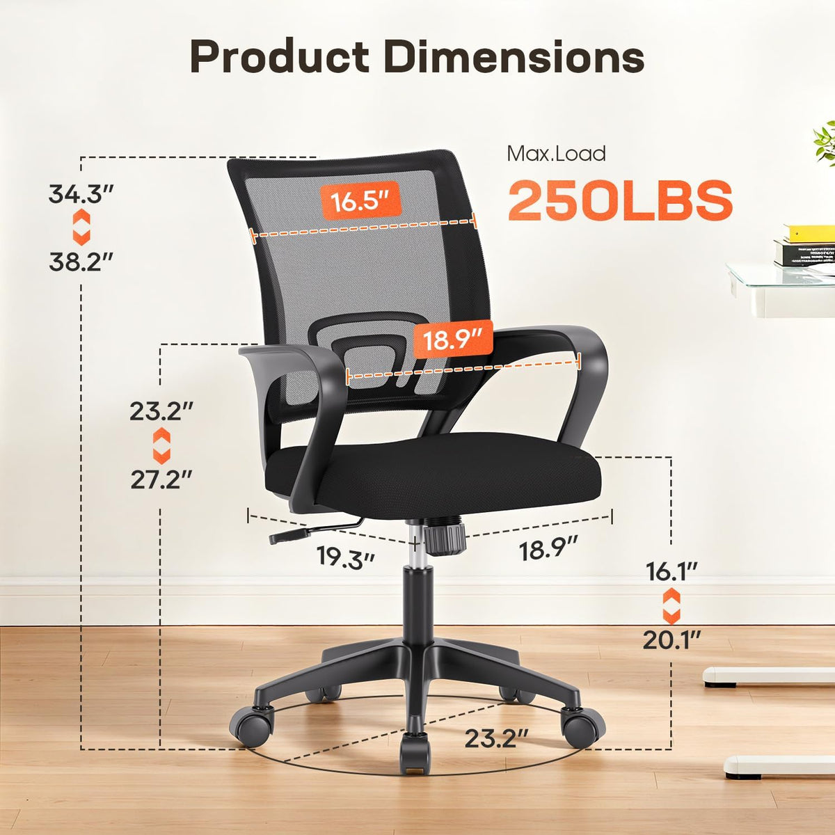 Ergonomic Office Chair | Mid-Back Swivel Desk Chair | with Lumbar Support