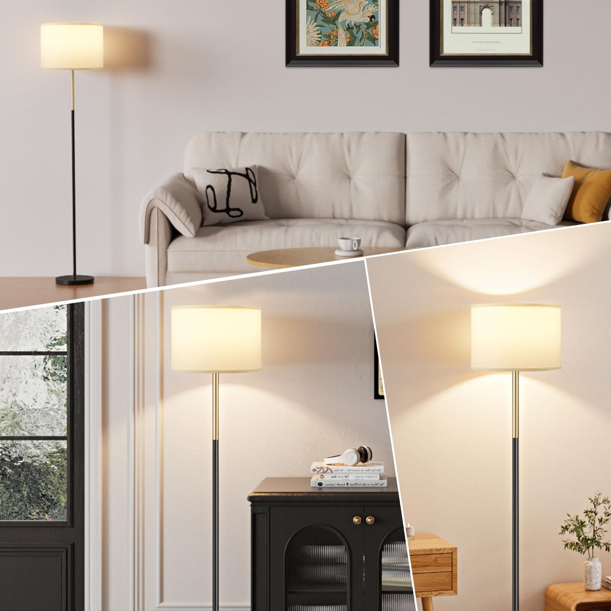 Modern Floor Lamp Simple Design with White Shade & Foot Pedal Switch