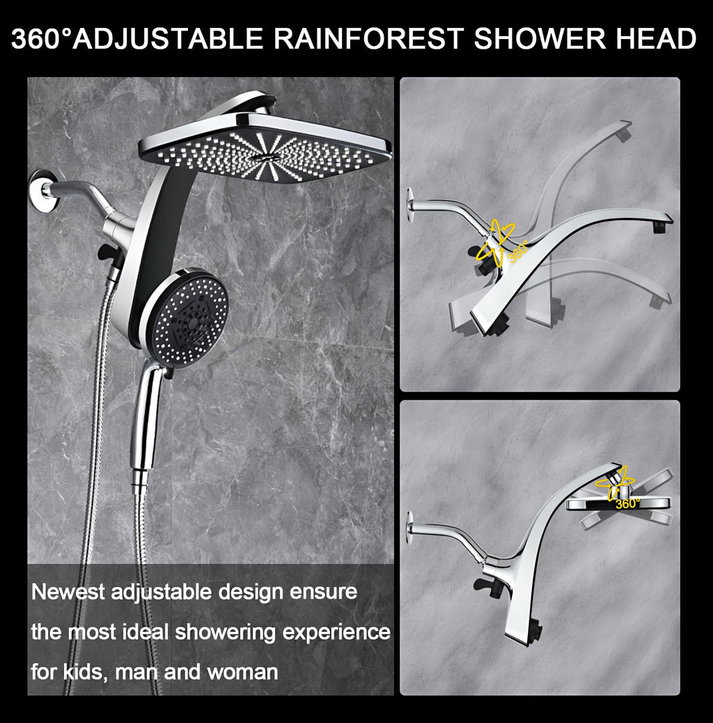 Shower Head with Rainfall Patter | Handheld Showerhead | Black | 1.8GPM