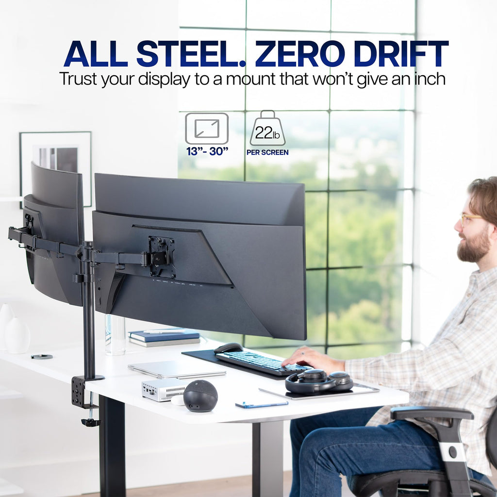 Dual Monitor Desk Mount, Holds 2 Computer Screens up to 30 inches