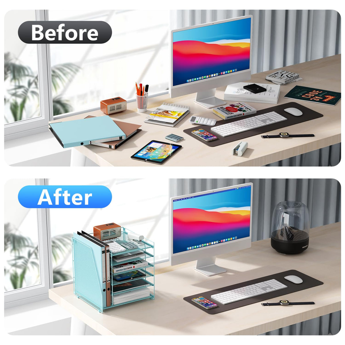 Paper Organizer With Magazine Holder | (Black, 4-Tier)