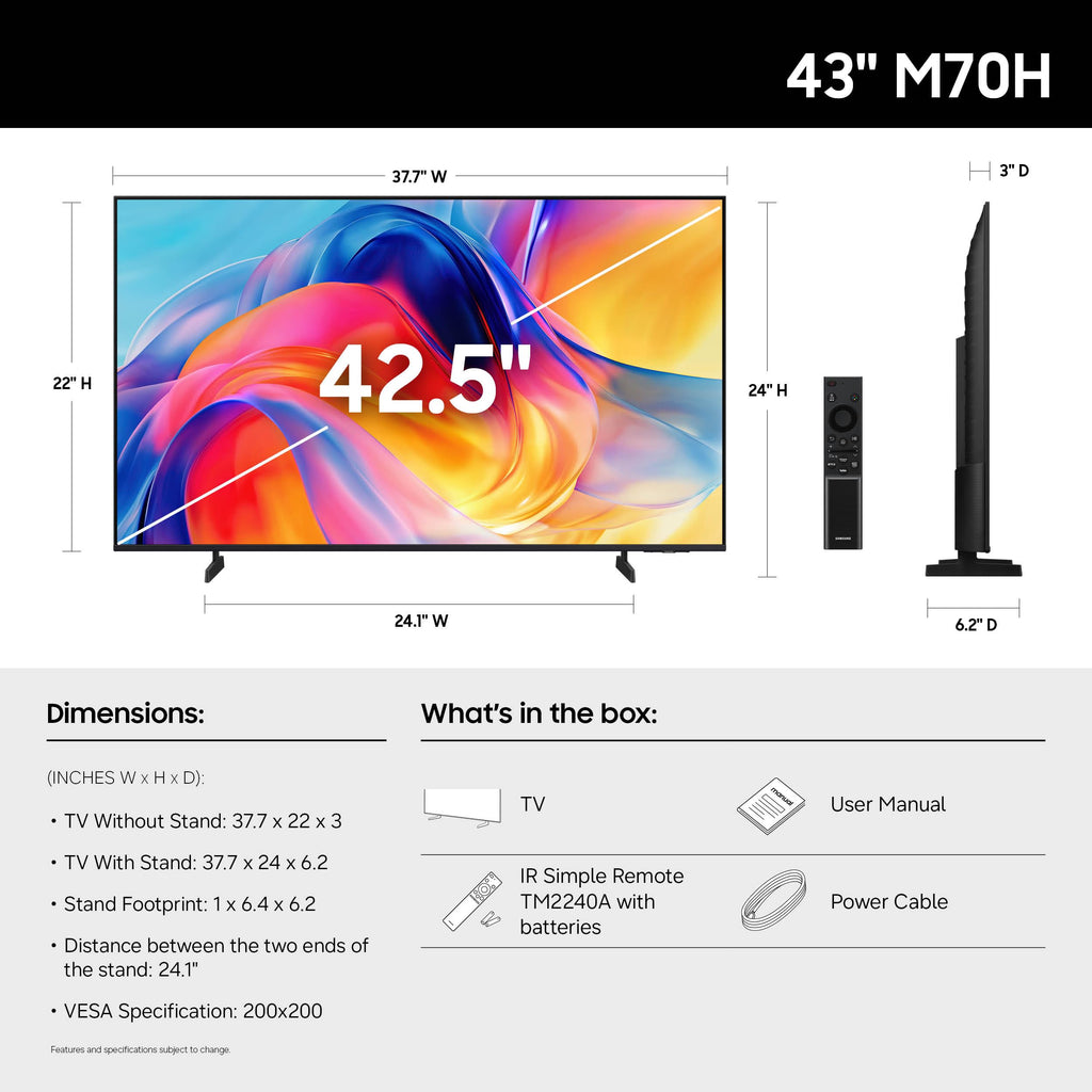 Samsung 50-Inch Class M70H Series, Mini LED, 4K, Smart TV, 2026