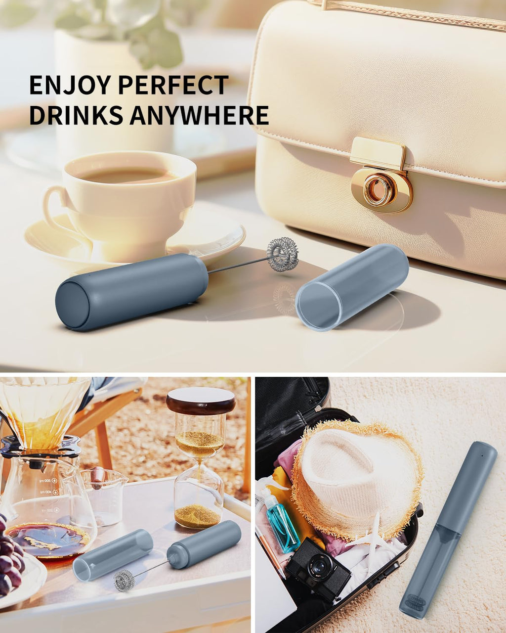 CIRCLE JOY Rechargeable Milk Frother Handheld, Dual Coil Whisk Head Electric Coffee Frother, Portable Hand Frother Wand Drink Mixer for Matcha Lattes Cappuccino, Kitchen Gifts, Black