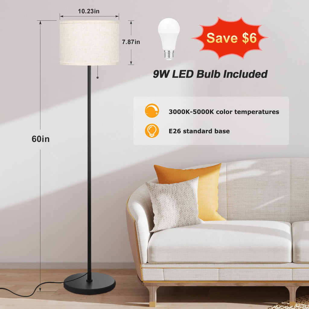 Modern Floor Lamp Simple Design with White Shade & Foot Pedal Switch