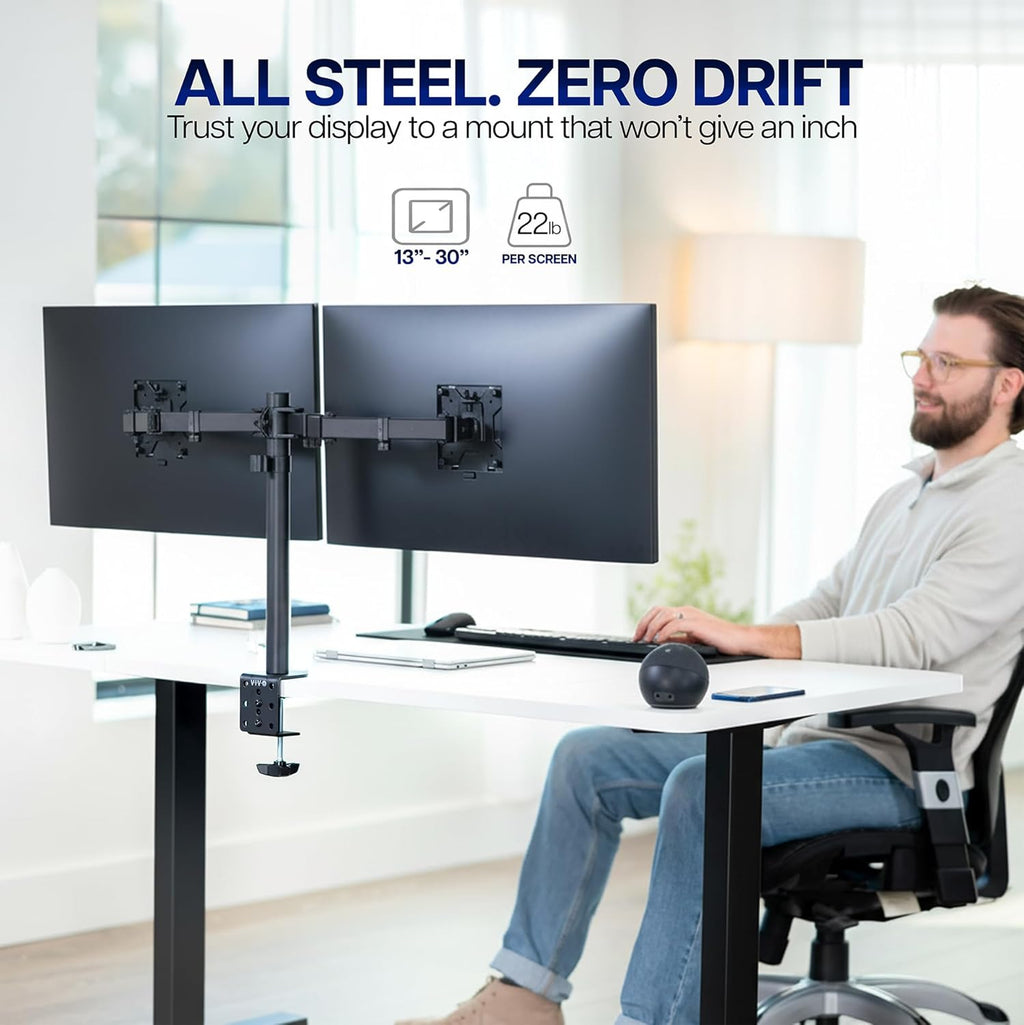 Dual Monitor Desk Mount, Holds 2 Computer Screens up to 30 inches