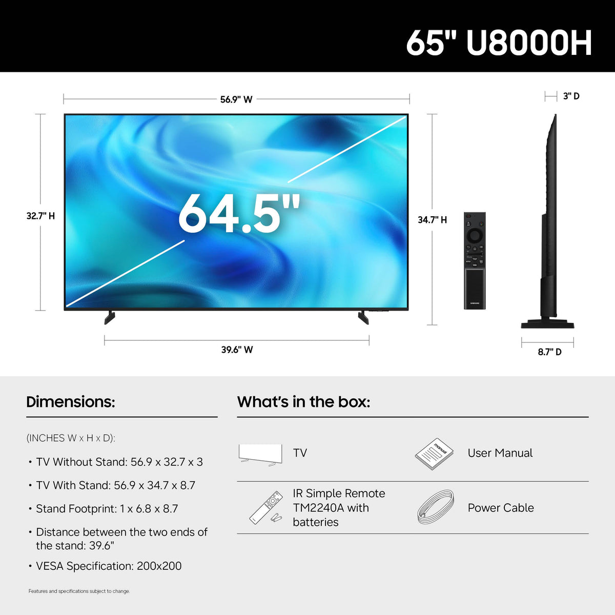 Samsung 50-Inch Class U8000H Series Crystal UHD, 4K, Smart TV, 2026