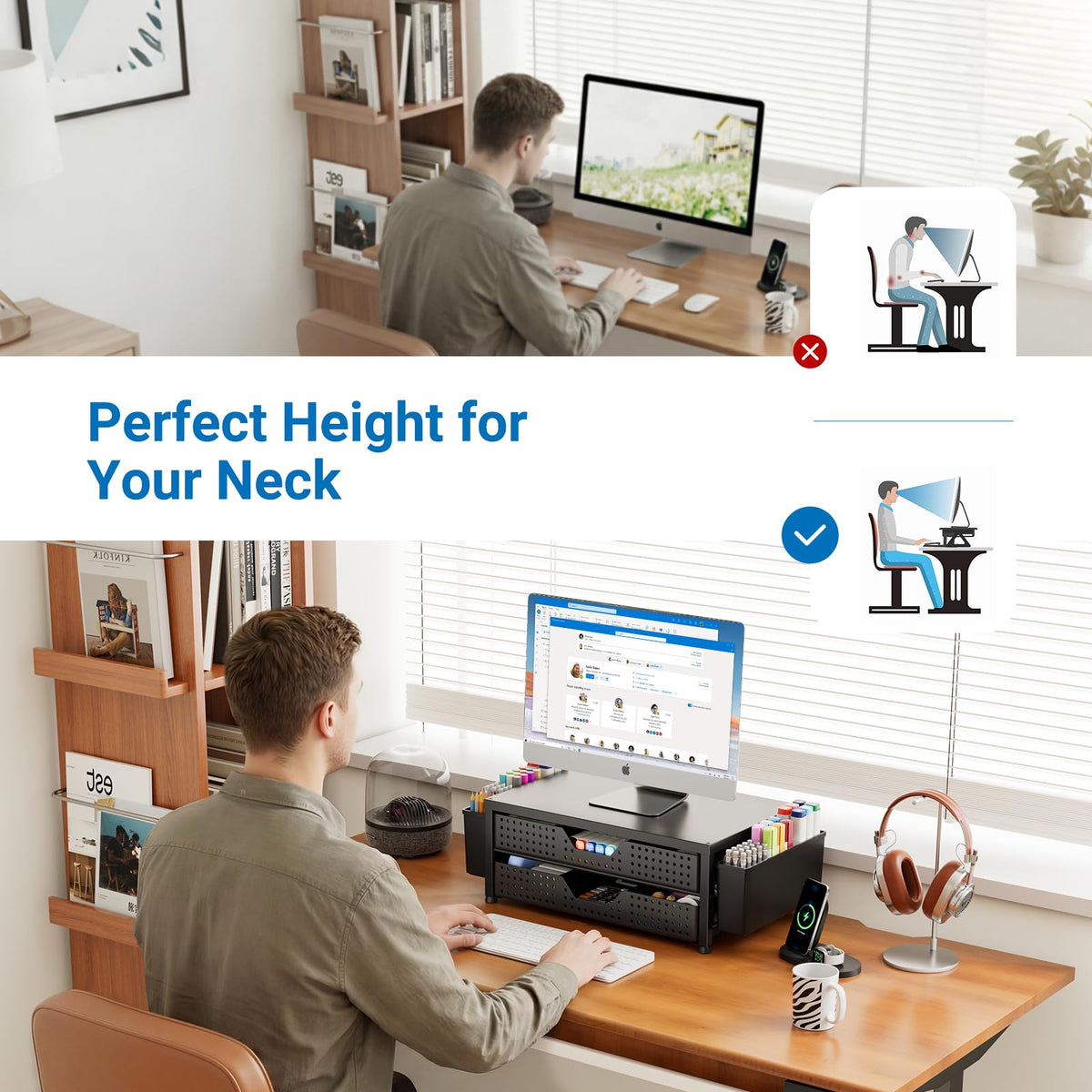Desk Organizer and Accessories, 2-Tier Computer Monitor Stand Black