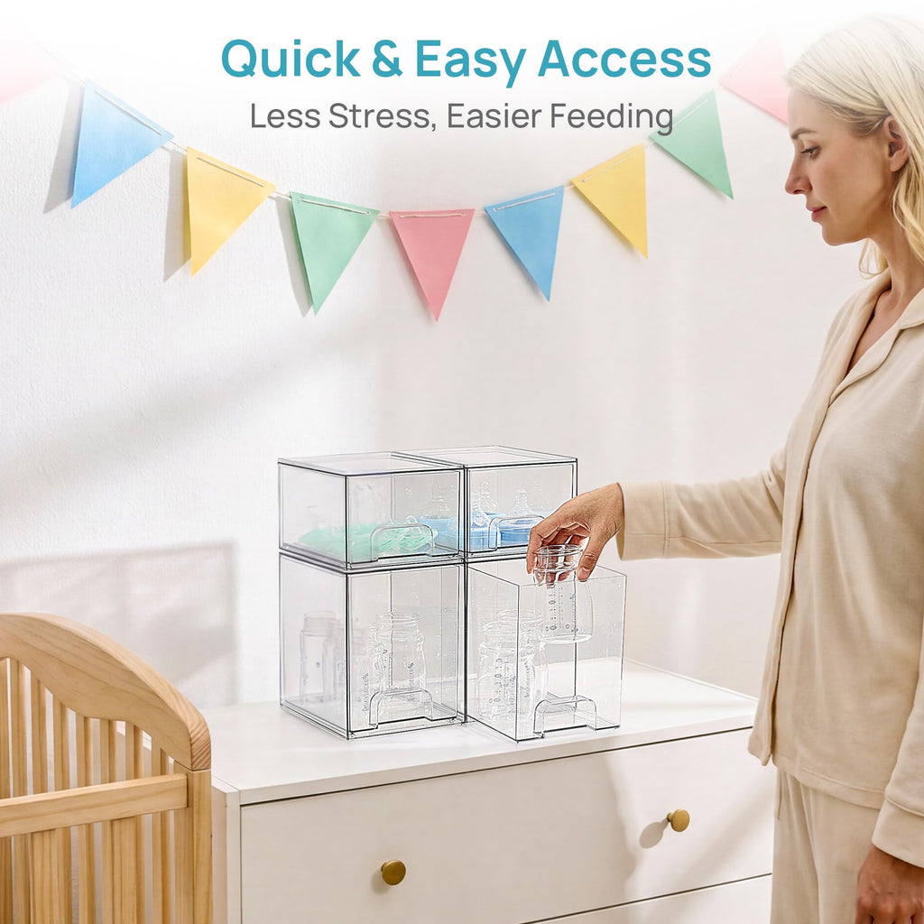 Clear Stackable Storage Drawers Set of 5, Plastic Organizer Bins |