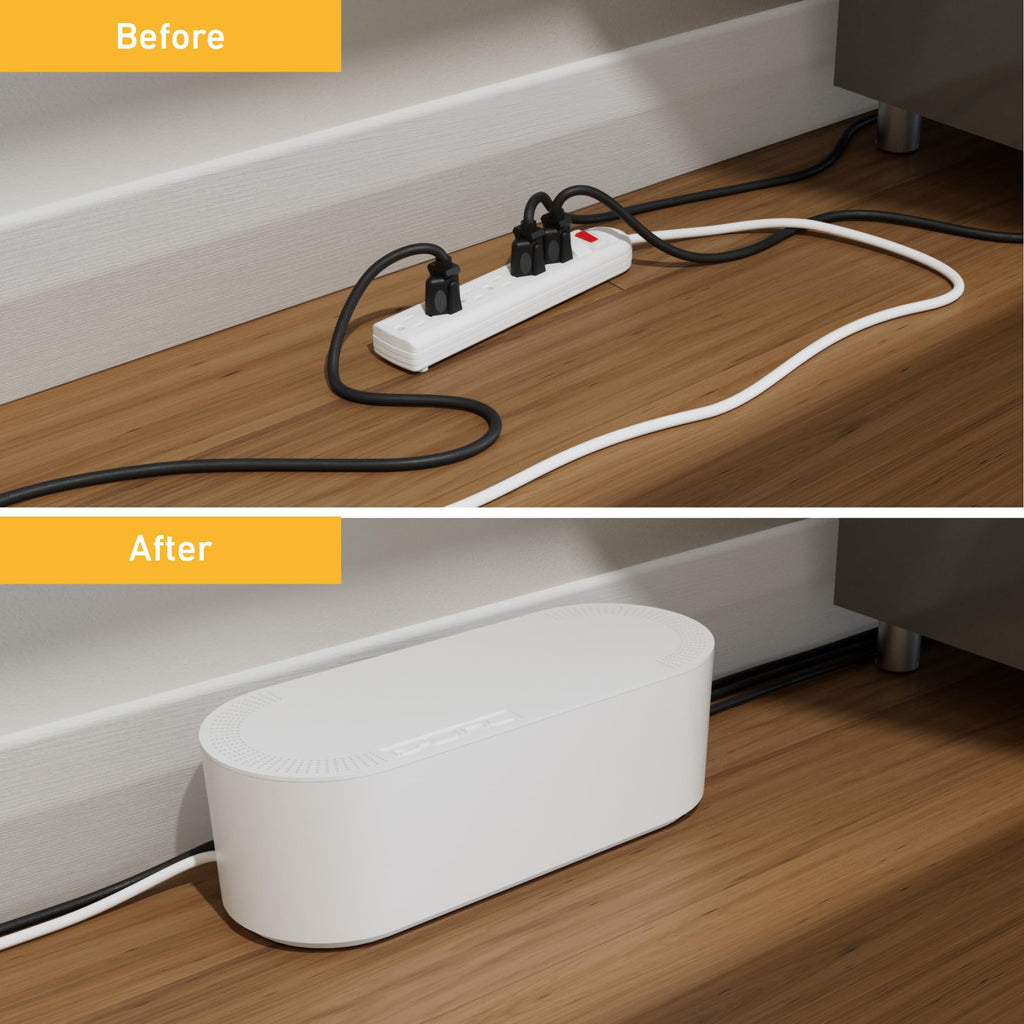 Cable Management Box, Power Strip with Desk Cord Organizer (Black)