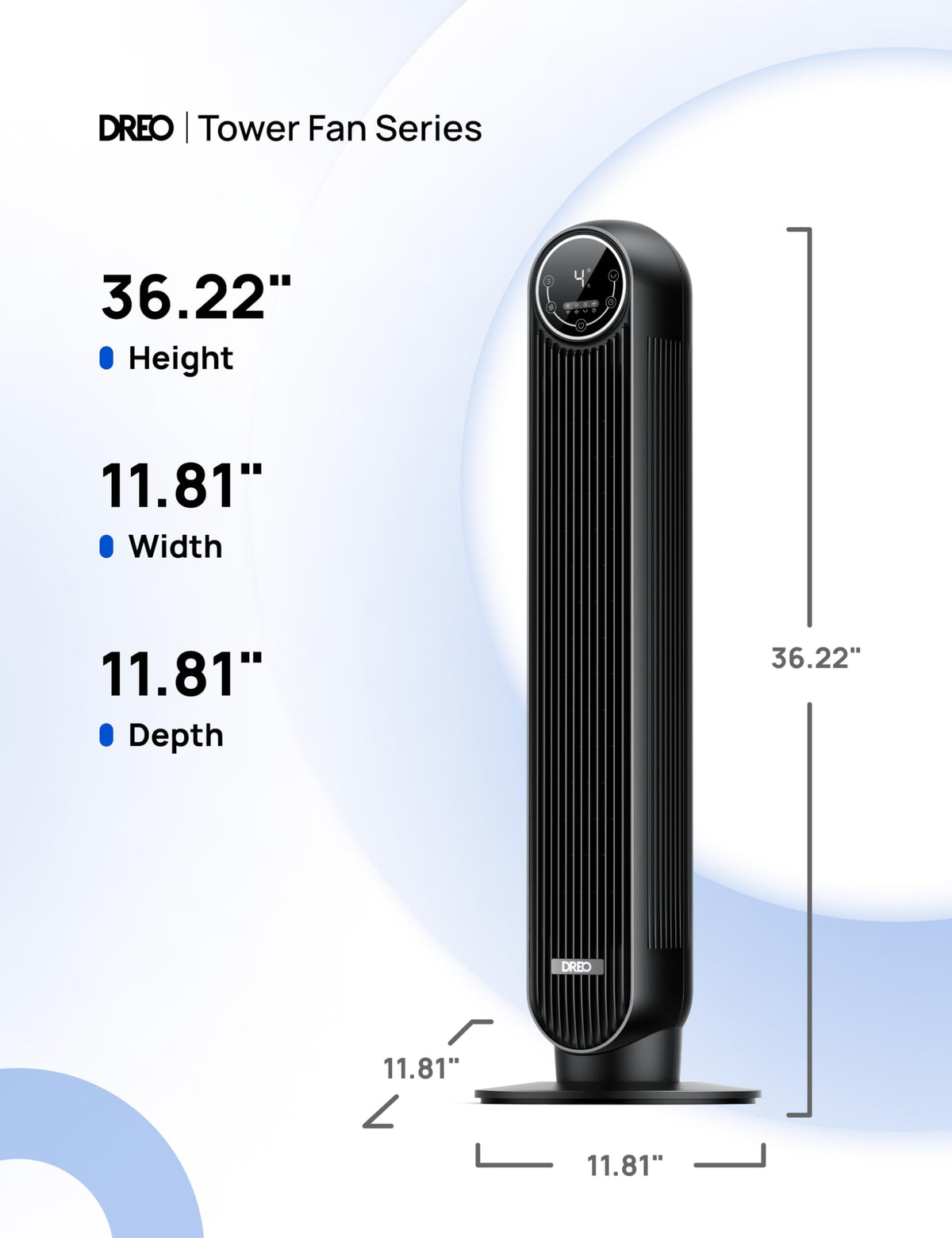 DREO Tower Fan for Bedroom, 25ft/s Velocity, 28dB Ultra Quiet, 4 Speeds